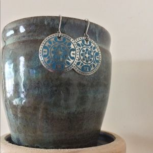 Blue/Silver cute disk earrings